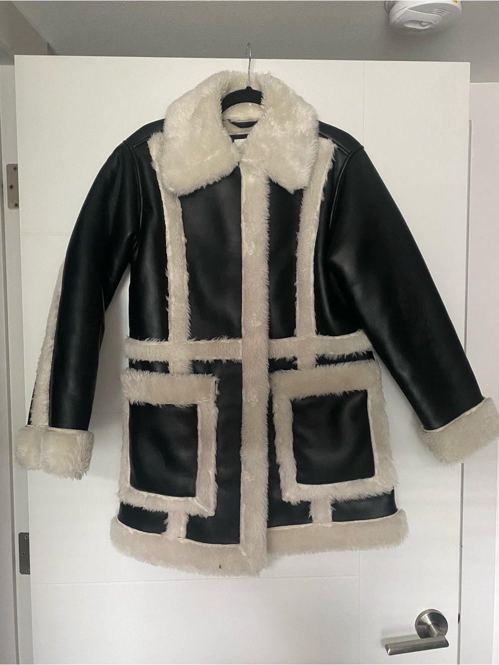Abercrombie and Fitch Faux Leather Sherpa Coat with Faux Fur Trim